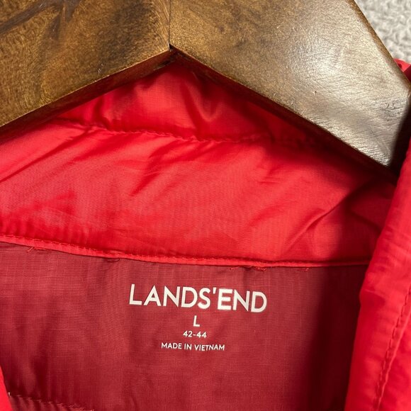 NEW Lands' End Men's L Full Zip Packable Down Jacket Classic Red Lightweight - Picture 5 of 10